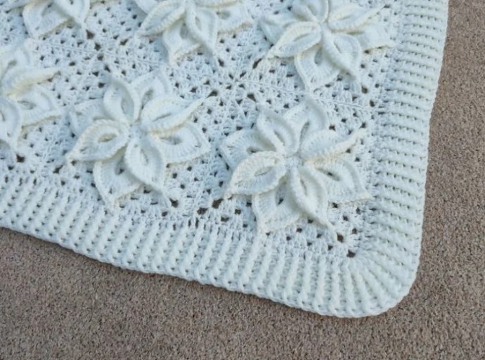 White Poinsettia Blanket Crochet Pattern