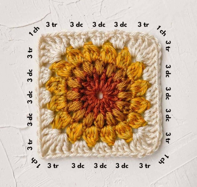 Crochet Sunburst (Sunflower) Granny Square Pattern