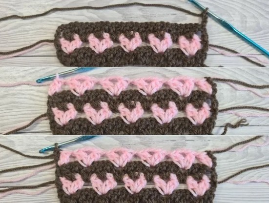 Offset Hearts Crochet Pattern Photo Tutorial